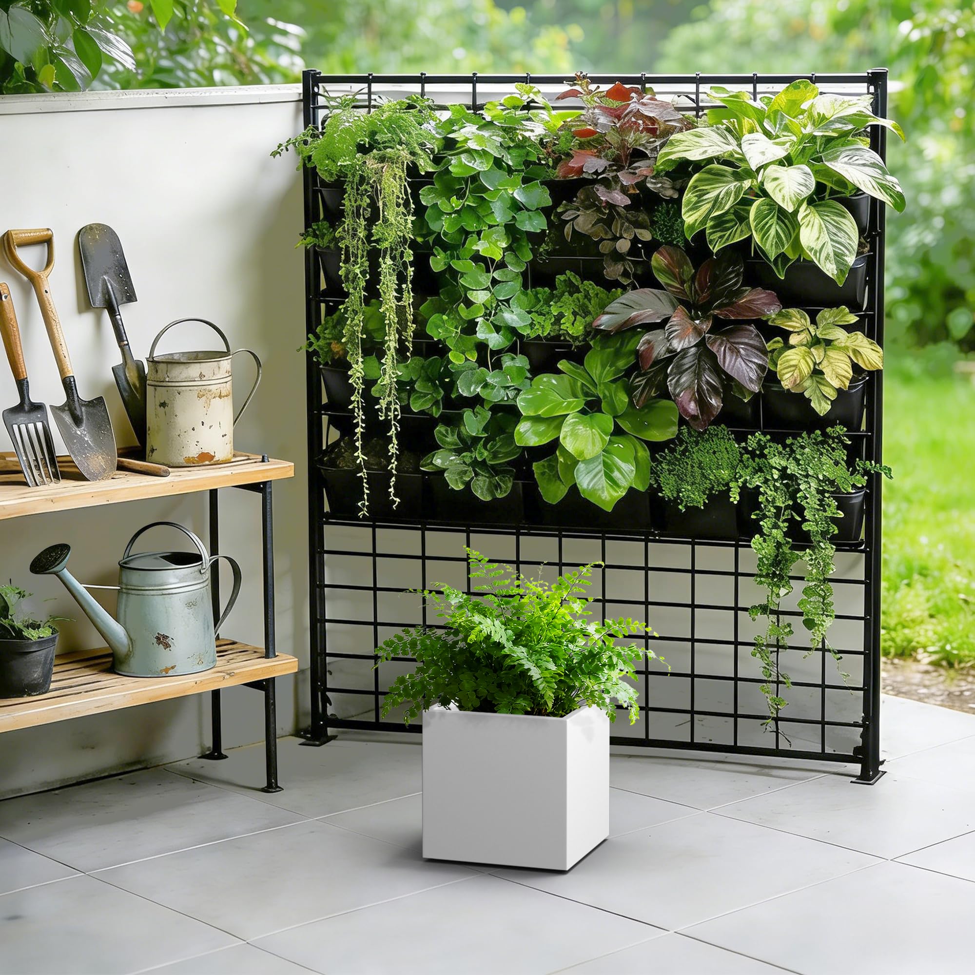 Kante 10 Inch Square Concrete Planter for Outdoor Indoor Home Patio Garden, Large Plant Pot with Drainage Hole and Rubber Plug, Pure White - Image 3