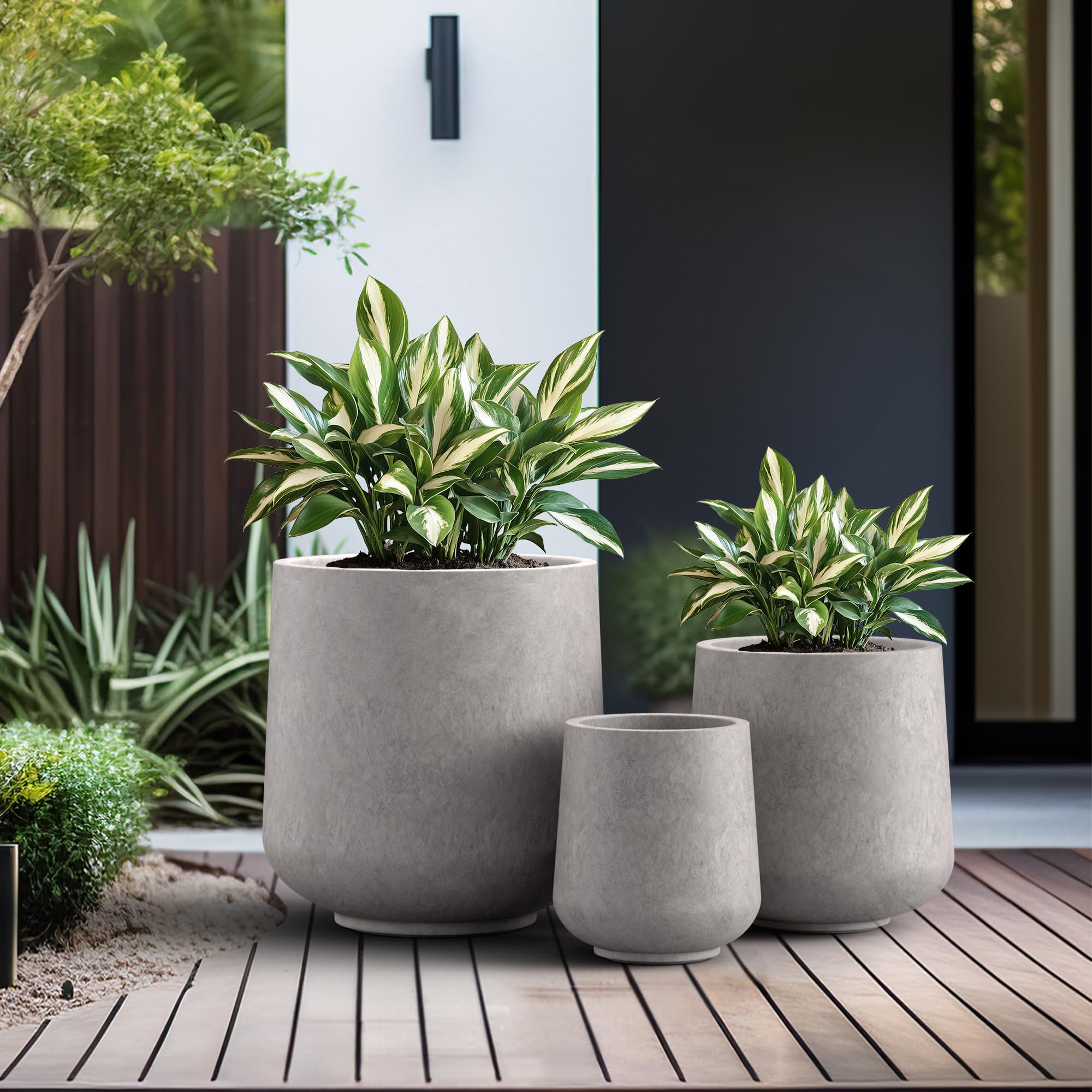 Kante 15.3"+11.6"+8.2" Dia Round Concrete Planter, Large Outdoor Indoor Planter Pots Containers with Drainage Holes and Rubber Plug for Home Garden Patio, Light Gray - Image 4