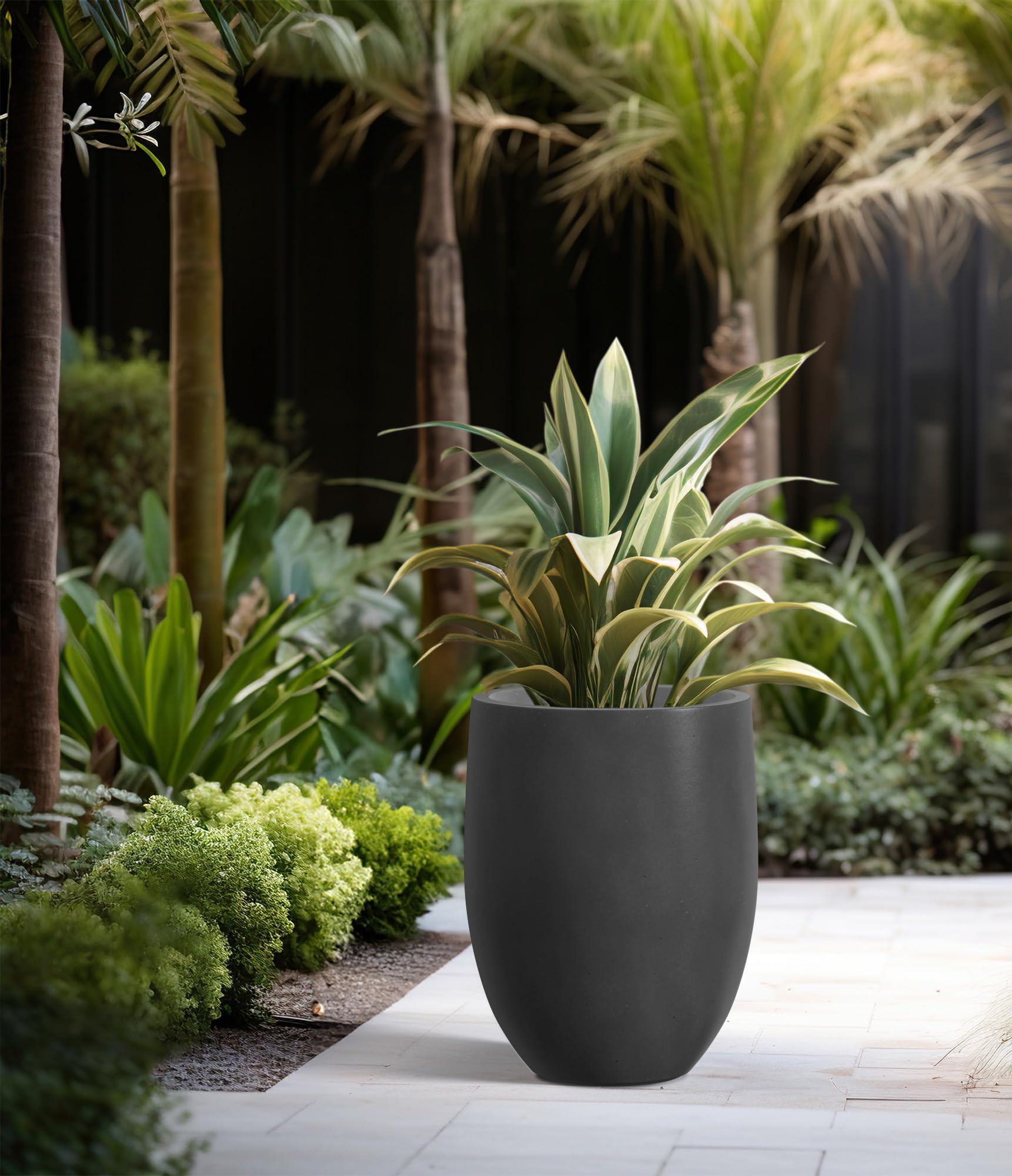Kante 21.7" H x 16.9" W Large Concrete Planter, Tall Tapered Plant Pot with Drainage Hole & Rubber Plug Deep Black Handmade Cement Container for Indoor Outdoor, Patio, Corner Statement Piece - Image 6