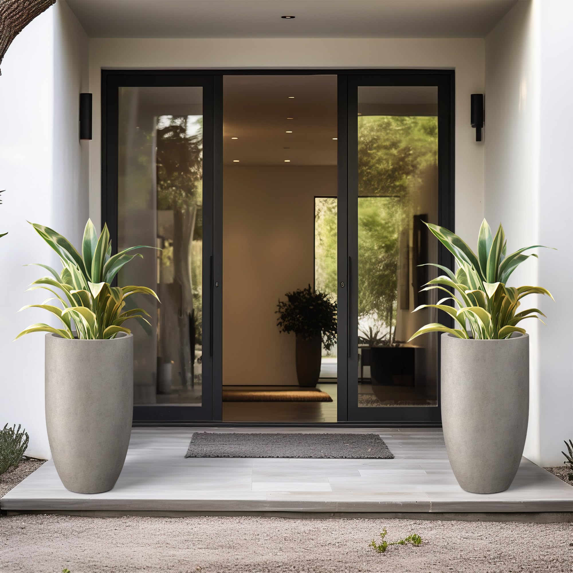Kante Tall Concrete Planter, 24" Modern Floor Pot Weathered Stone Finish - Image 3
