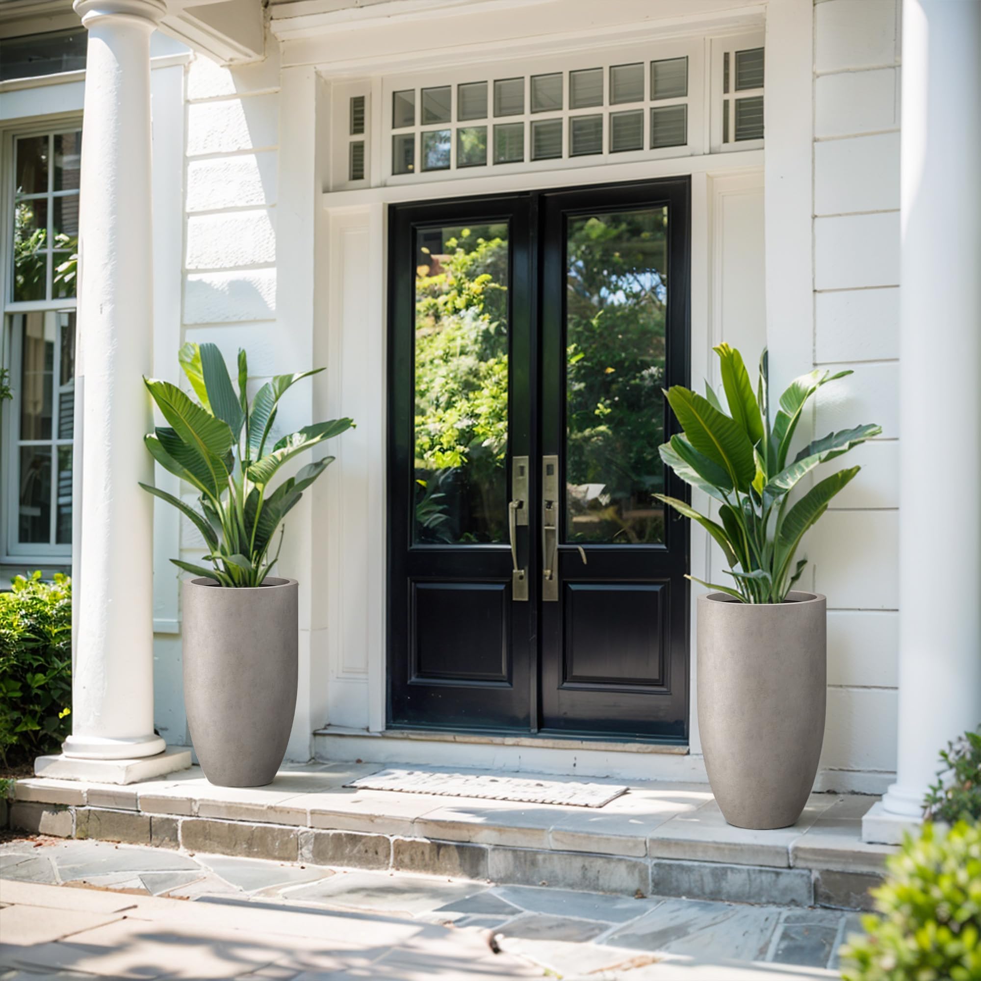 Kante Tall Concrete Planter, 24" Modern Floor Pot Weathered Stone Finish - Image 4