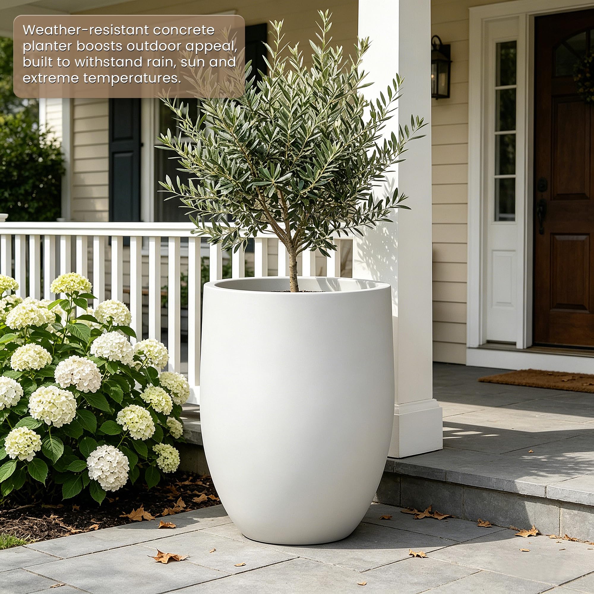 Kante 21.7" Tall White Concrete Planter, Large Decorative Round Planter with Drainage Hole & Rubber Plug, Handmade Weather Resistant for Indoor Outdoor Home Garden, Weathered White Finish - Image 3
