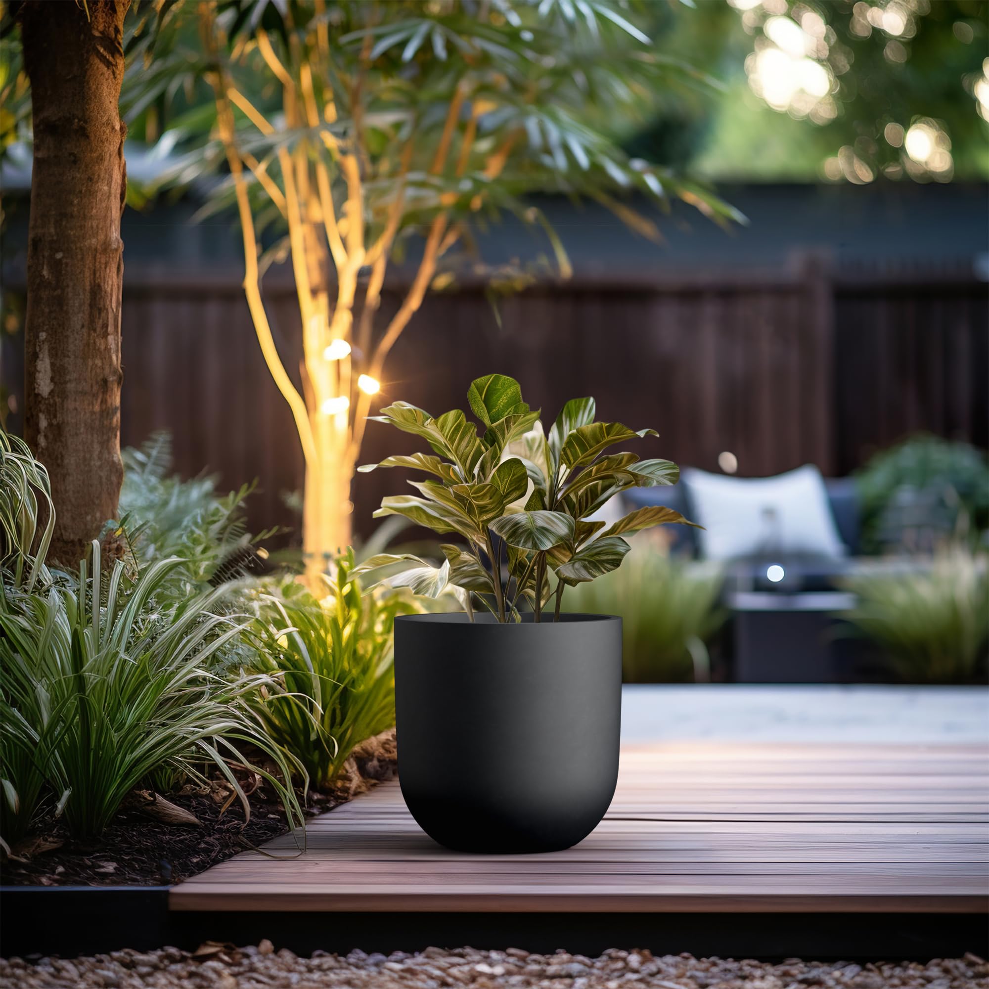 Kante 11.0" Round Concrete Planter, Large Cylinder Plant Pot with Curved Bottom and Drainage Hole, for Indoor and Outdoor Use Garden or Patio, Black Finish - Image 5