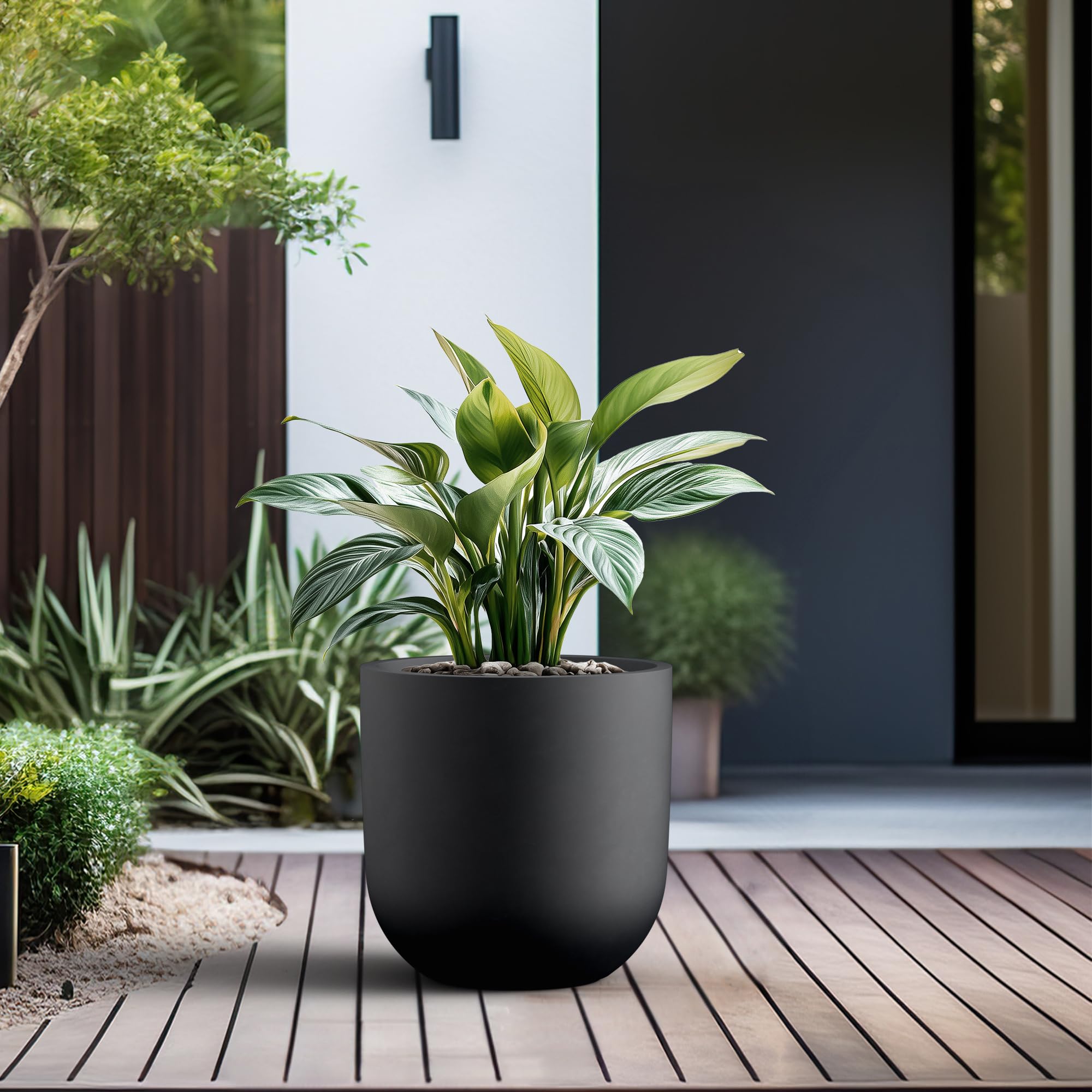 Kante 11.0" Round Concrete Planter, Large Cylinder Plant Pot with Curved Bottom and Drainage Hole, for Indoor and Outdoor Use Garden or Patio, Black Finish - Image 6