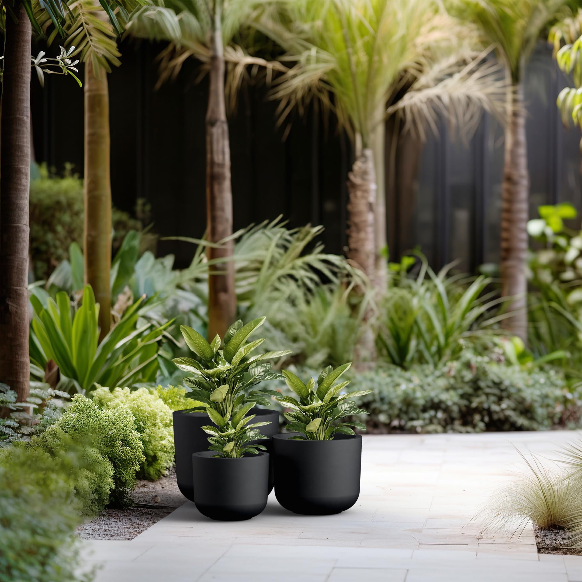 Kante 13",11",9" Dia Black Round Planters (Set of 3), Outdoor Indoor Modern Planter Pots, Lightweight, Weather Resistant, Seamless with Drainage Hole - Image 6