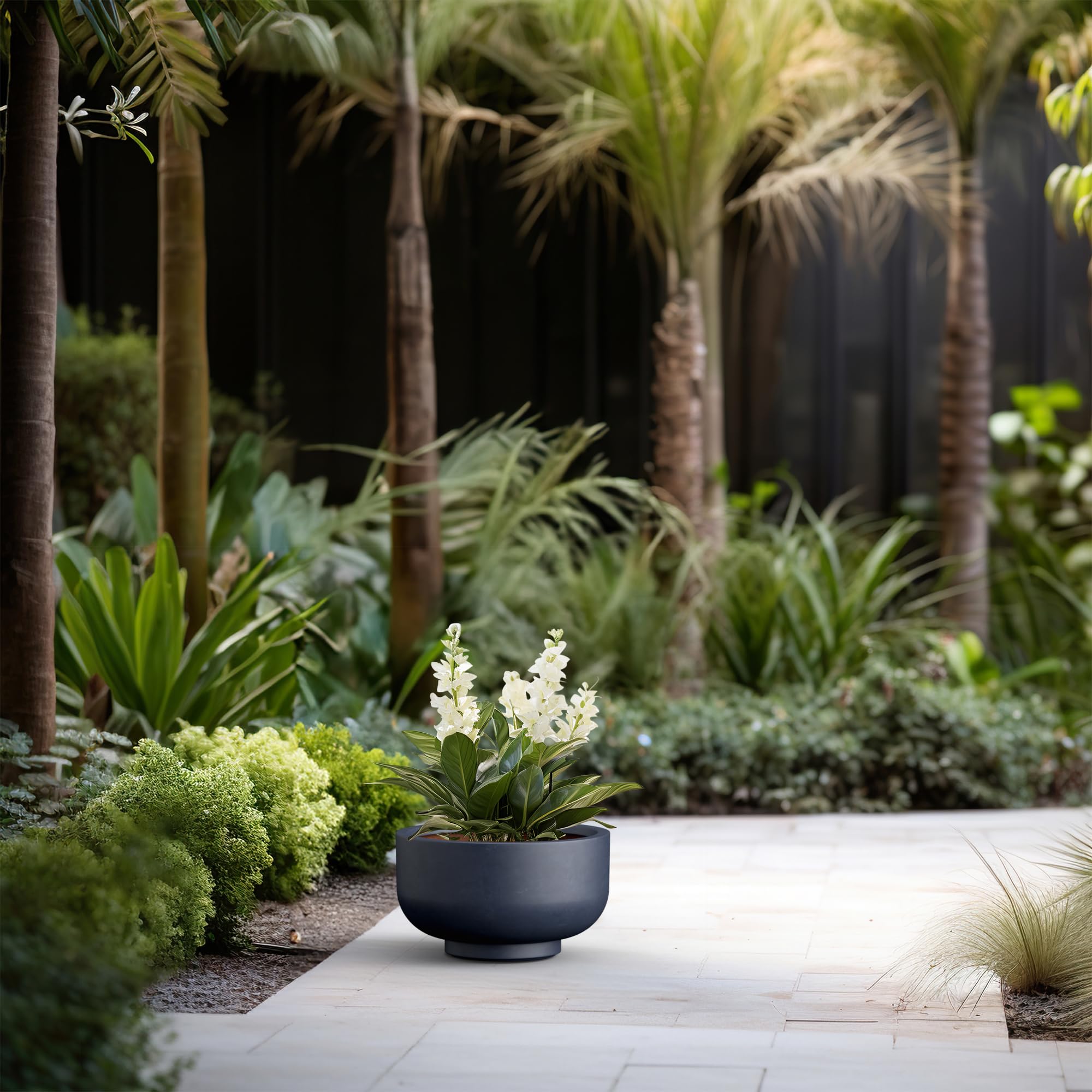Kante 13.8 Inch Dia Concrete Bowl Planter, Large Tapered Bottom Plant Pot with Drainage, Smooth Charcoal Finish with Painted Interior, Ideal for Porch, Home, Garden, Patio - Image 5