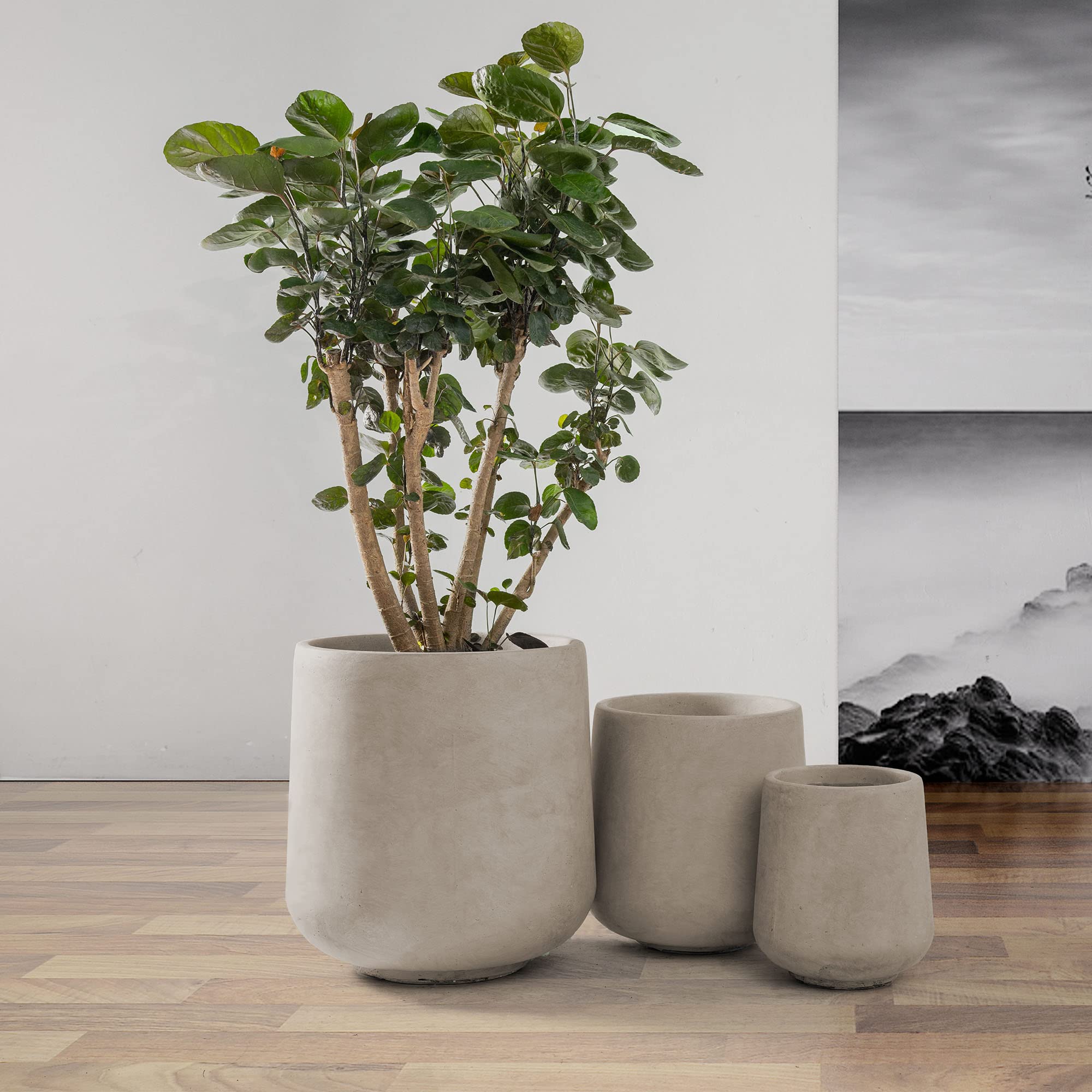 Kante 15.3"+11.6"+8.2" Dia Round Concrete Planter, Large Outdoor Indoor Planter Pots Containers with Drainage Holes and Rubber Plug for Home Garden Patio, Weathered Concrete - Image 6