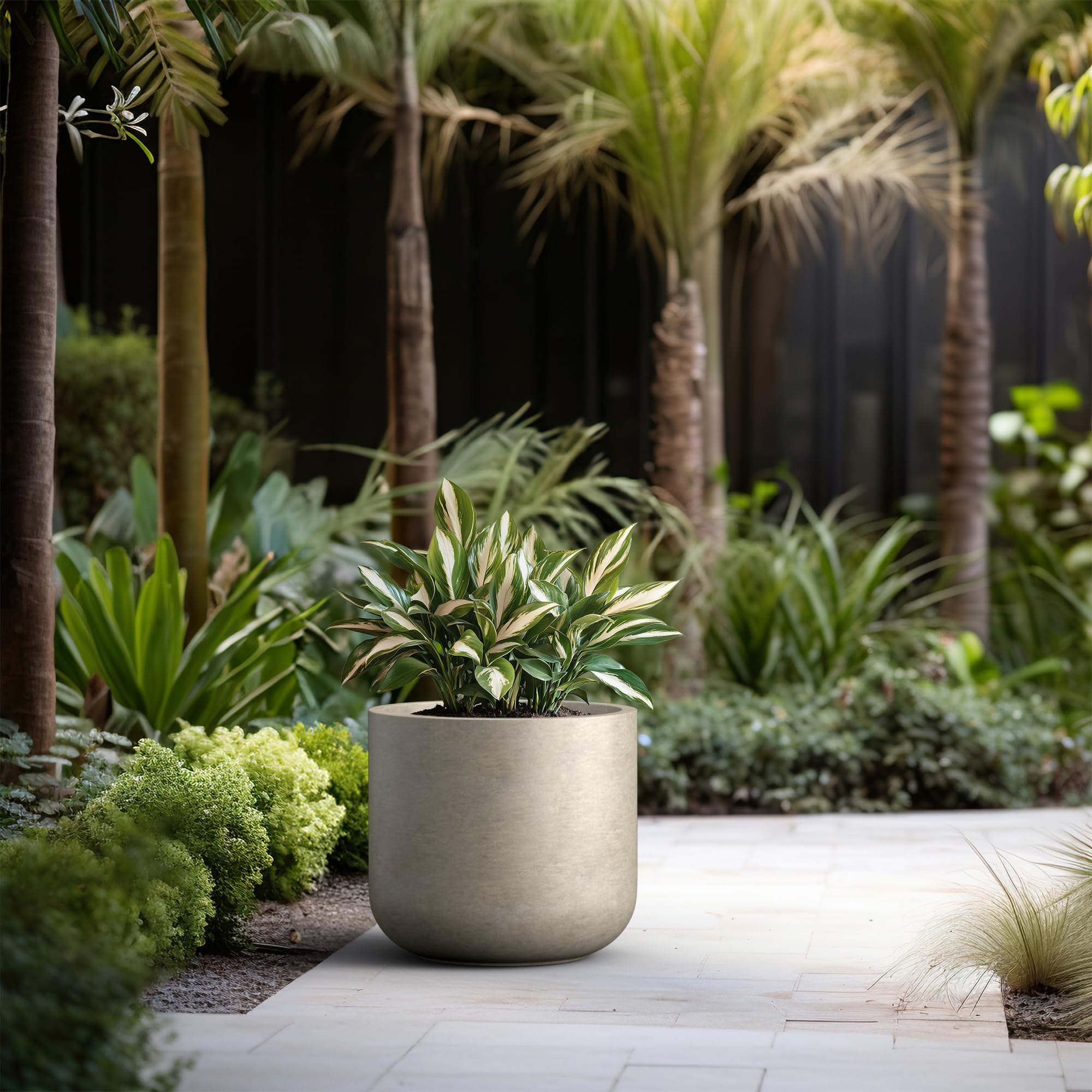 Kante Round Concrete Planter, 17.3 Inch Dia Classic-Style Large Pot with Drainage, Patina Concrete Finish with Painted Interior, for Indoor & Outdoor Plants, Home, Patio and Garden - Image 6