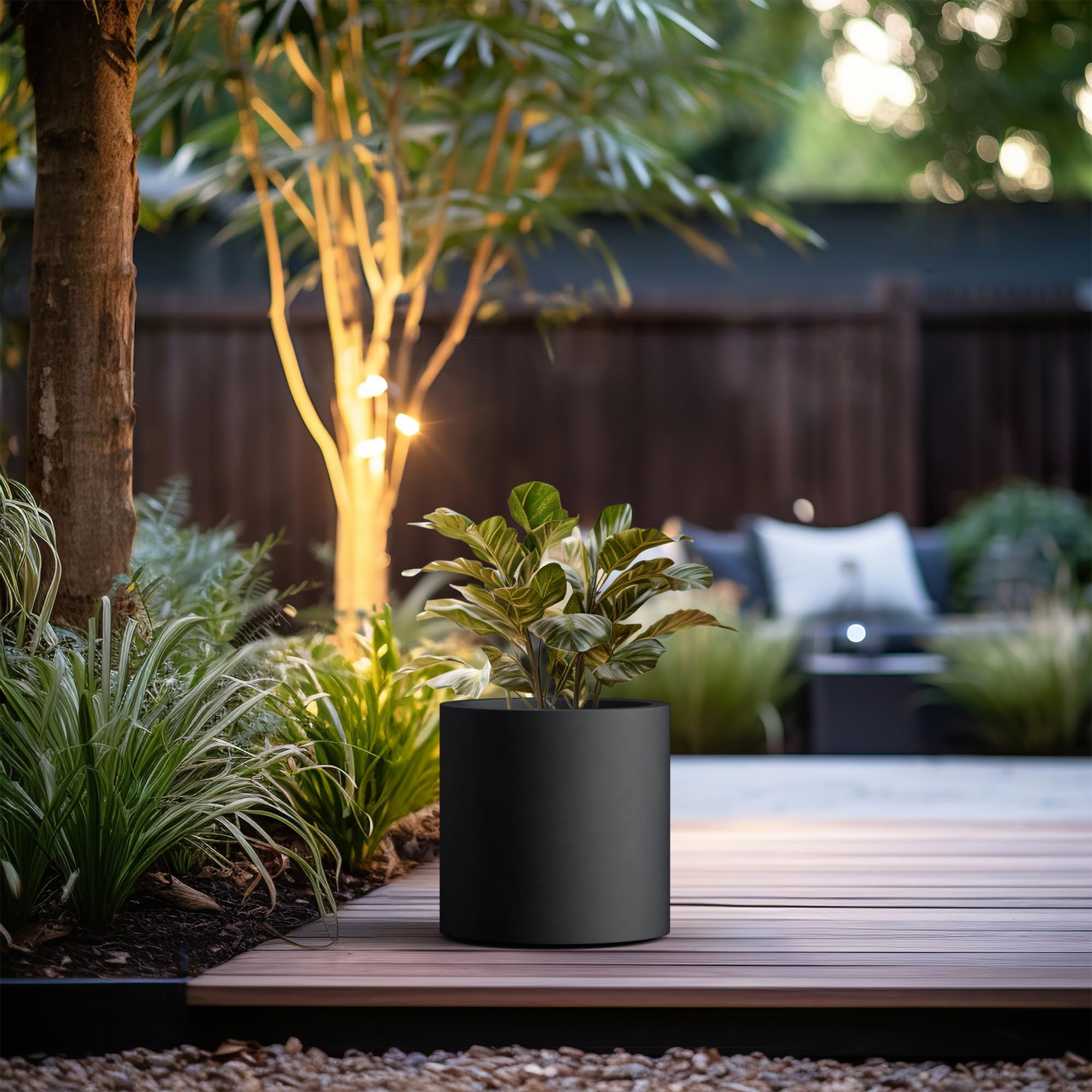 Kante 12.6" Dia Round Concrete Planter, Modern Style Large Cylindrical Plant Pot with Drainage Hole and Rubber Plug for Indoor Outdoor Patio, Black - Image 2