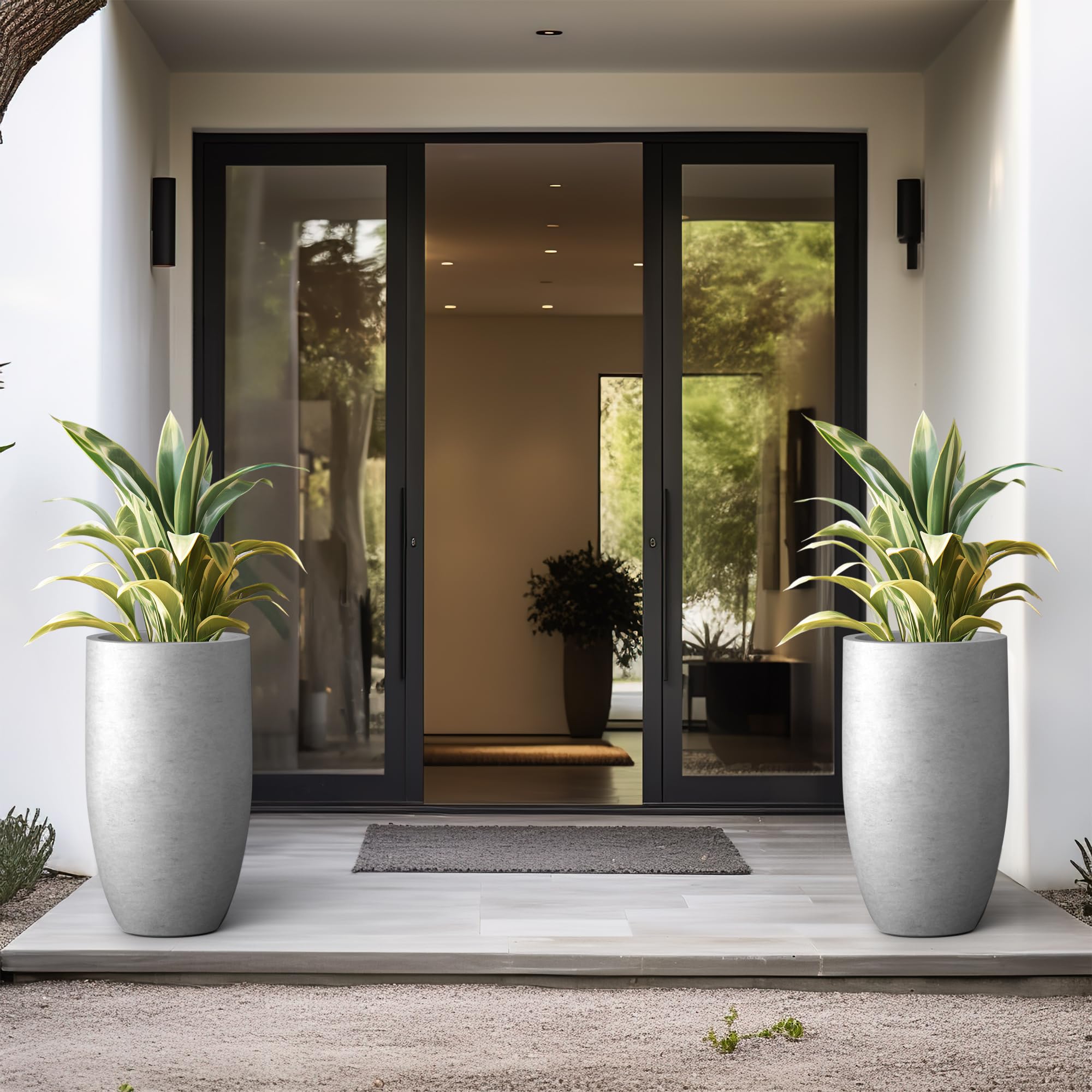 Kante 24 Inch Tall Round Concrete Planter, Large Indoor Outdoor Plant Pots with Drainage Hole and Rubber Plug, Modern Decorative Garden Pots for Home Patio Porch, Natural Concrete - Image 3