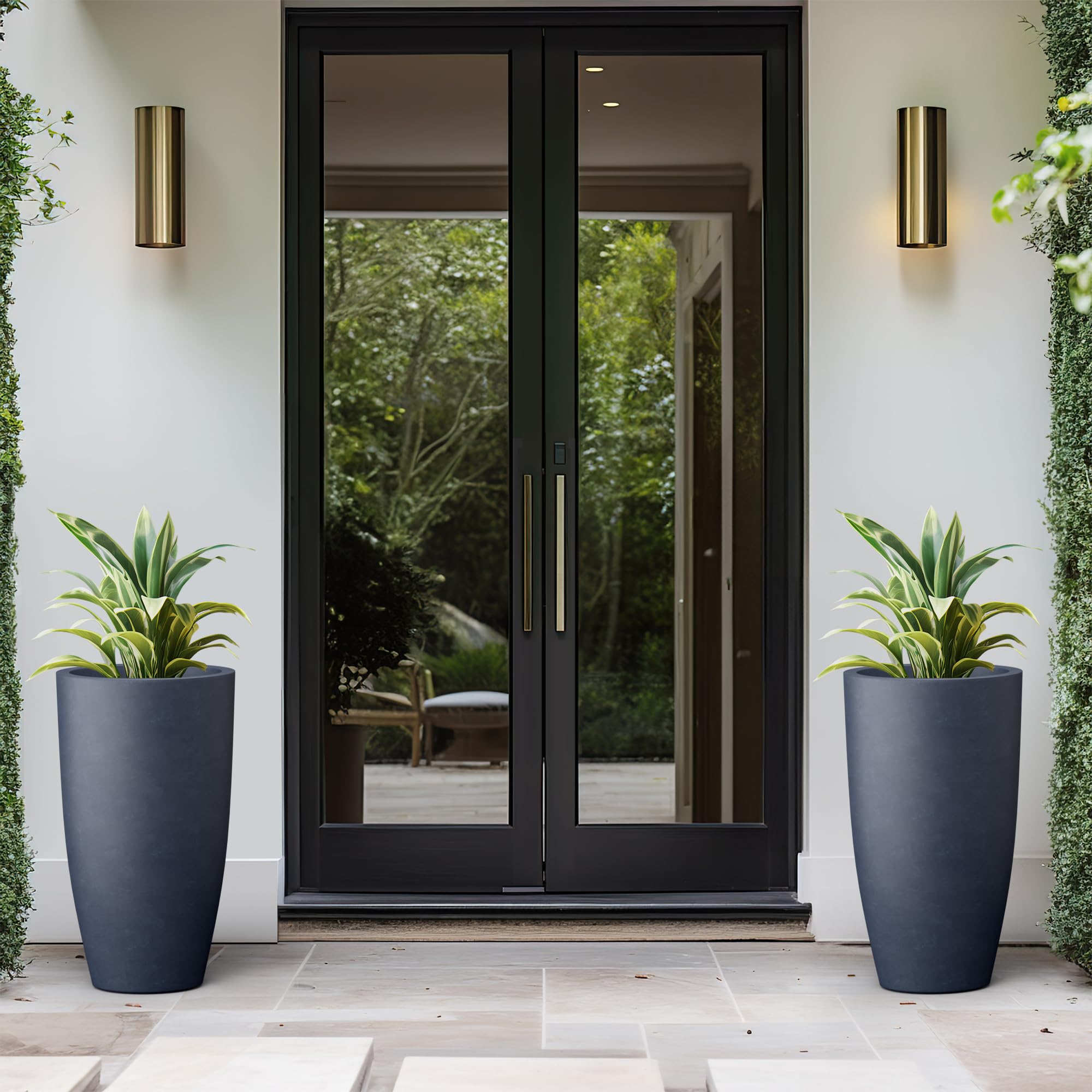 Kante 23.6" H Charcoal Concrete Tall Planters (Set of 2), Large Outdoor Indoor Decorative Plant Pots with Drainage Hole and Rubber Plug, Modern Style for Home and Garden - Image 6