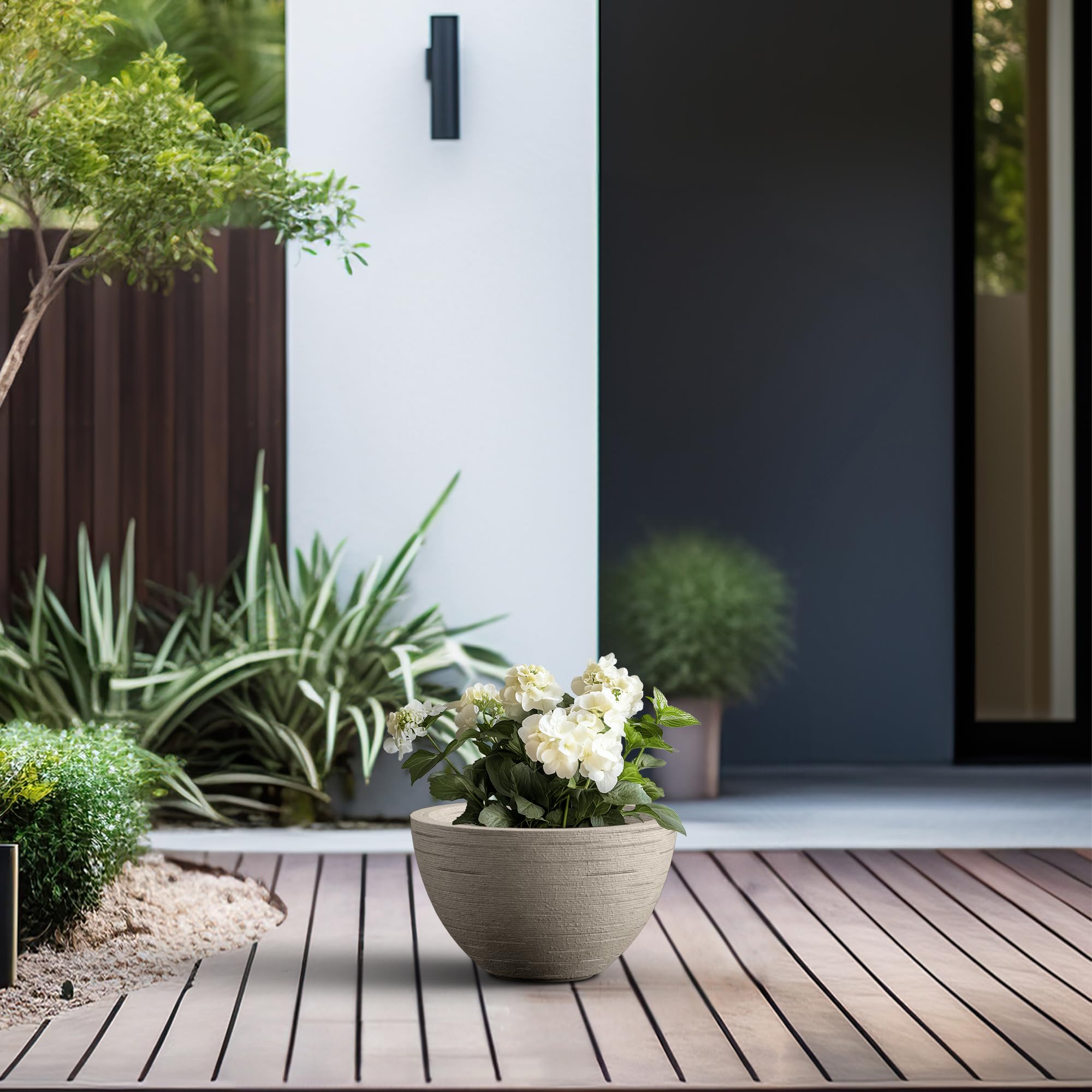 Kante 11.8 Inch Dia Concrete Planter, Round Bowl Design Garden Pot for Indoor Outdoor Plants, Modern Flower Pot with Drainage Hole, Weathered Concrete Finish with Painted Interior - Image 4