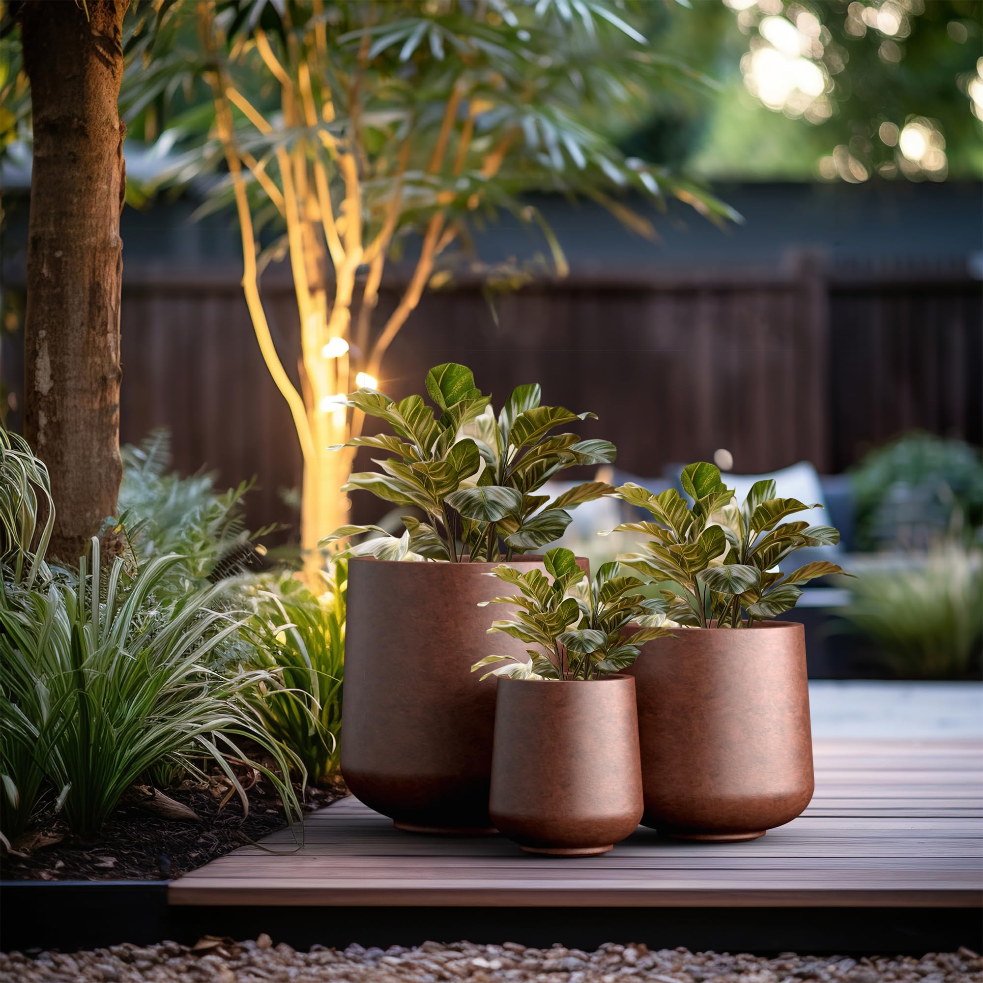 Kante 15.3"+11.6"+8.2" Dia Round Concrete Planter, Large Outdoor Indoor Planter Pots Containers with Drainage Holes and Rubber Plug for Home Garden Patio, Rusty - Image 3
