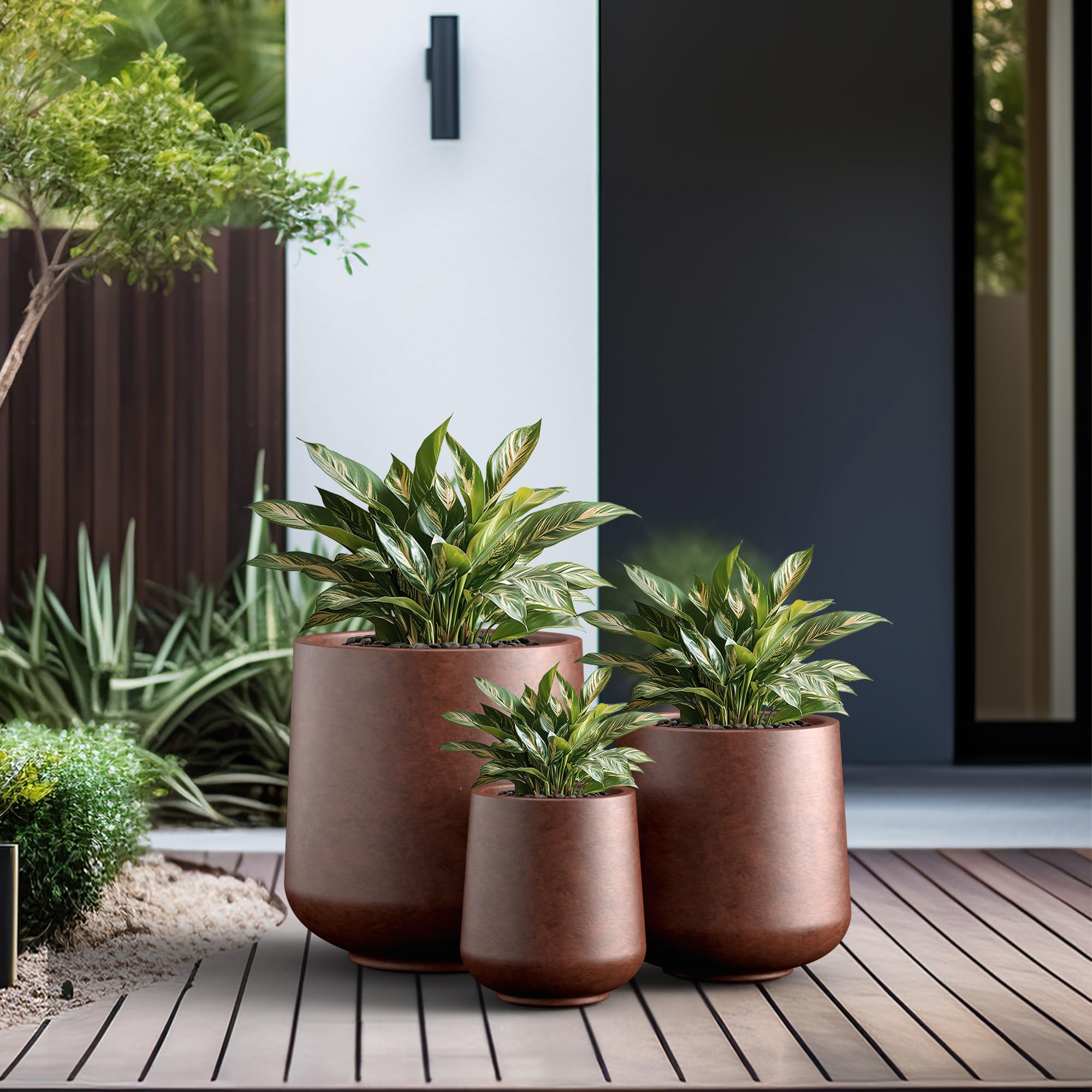 Kante 15.3"+11.6"+8.2" Dia Round Concrete Planter, Large Outdoor Indoor Planter Pots Containers with Drainage Holes and Rubber Plug for Home Garden Patio, Rusty - Image 6
