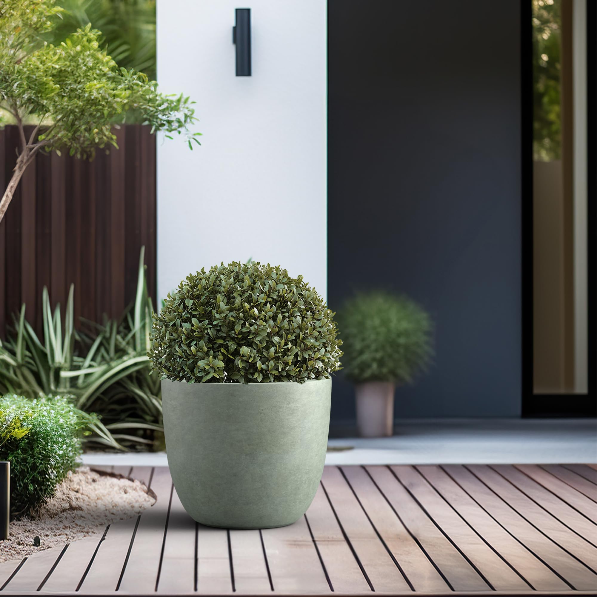 Kante 14 Inch Dia Round Concrete Planter, Indoor Outdoor Large Plant Pot with Drainage Hole and Rubber Plug for Home Patio Garden, Mint Green - Image 3
