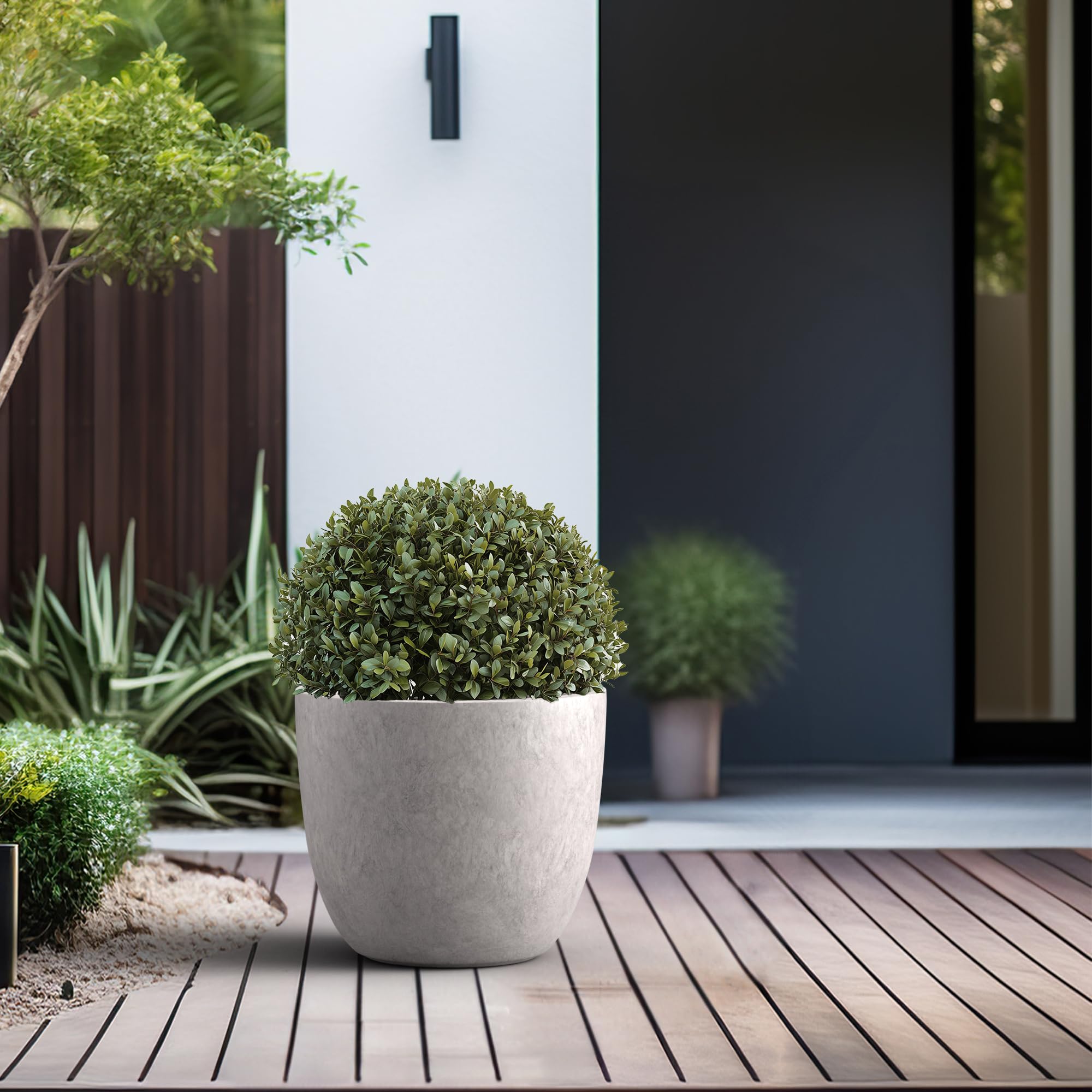 Kante 11.8" H x 14" Dia Medium Concrete Planter, Compact Round Plant Pot with Drainage Hole & Rubber Plug Breathable Handmade Cement Container for Tabletop, Desk, Patio, Light Dove Gray - Image 3