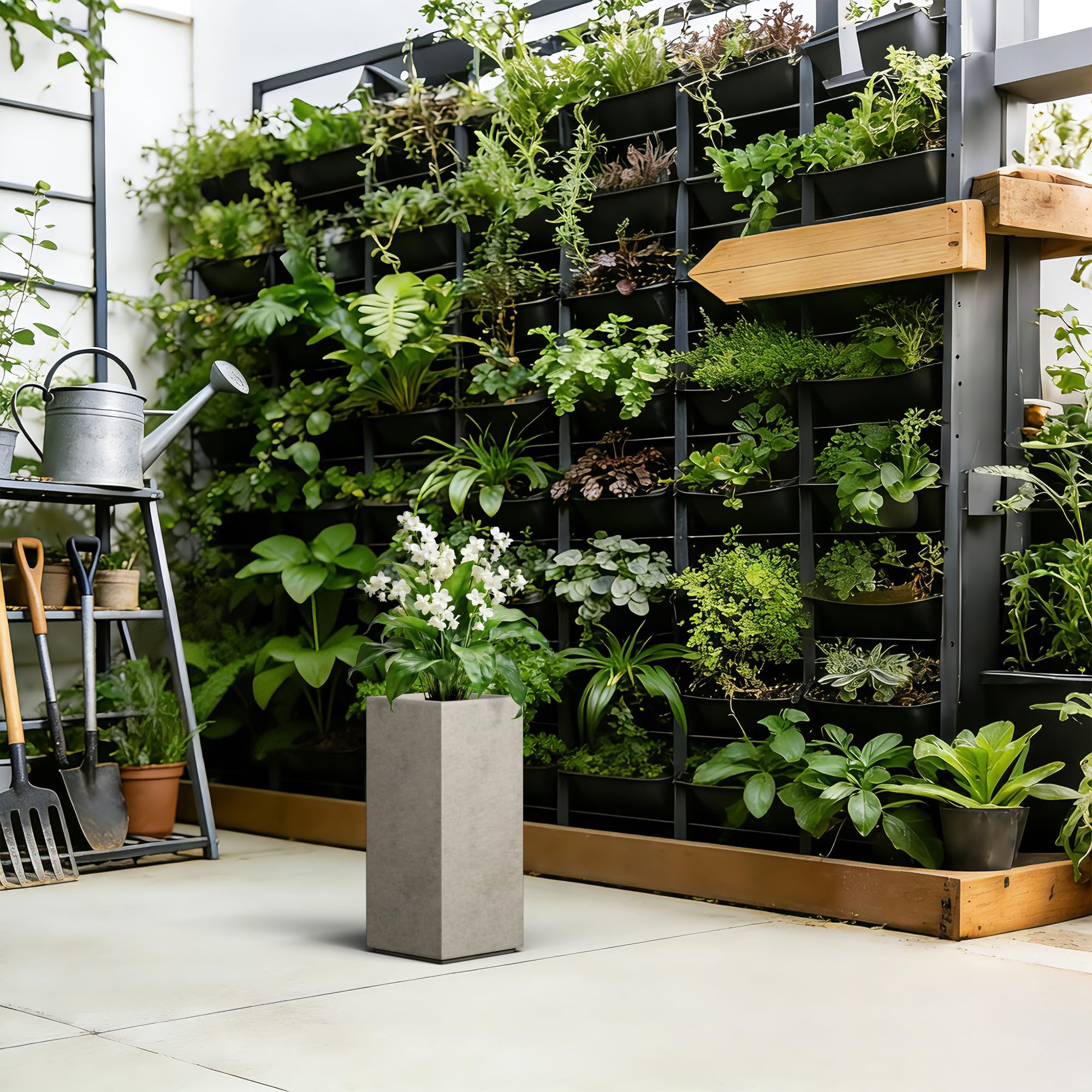 Kante 19.9" H Tall Rectangular Concrete Planter, Modern Square Diameter Plant Pot with Drainage Hole and Rubber Plug for Indoor Outdoor Home Patio Garden, Weatheted Concrete - Image 4