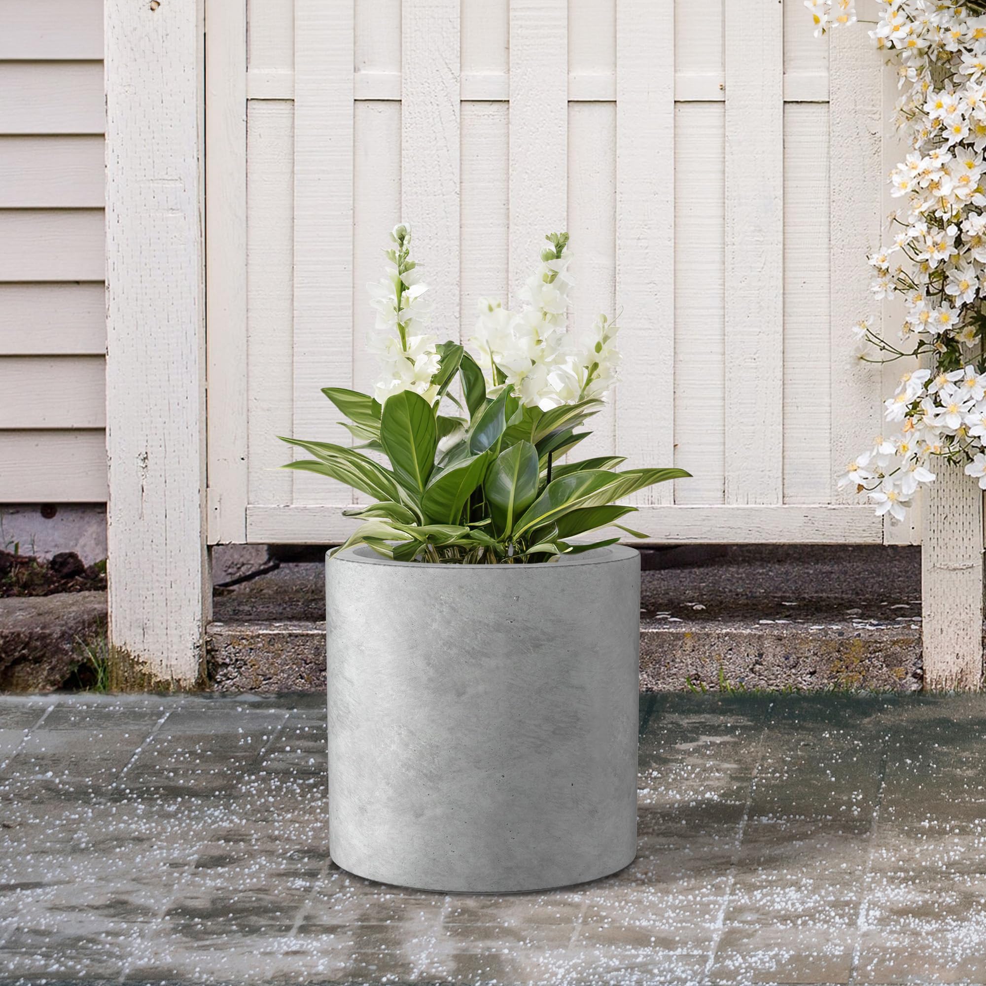 Kante 9.8" Dia Round Concrete Planter, Modern Style Large Cylindrical Plant Pot with Drainage Hole and Rubber Plug for Indoor Outdoor Patio, Natural Concrete - Image 4