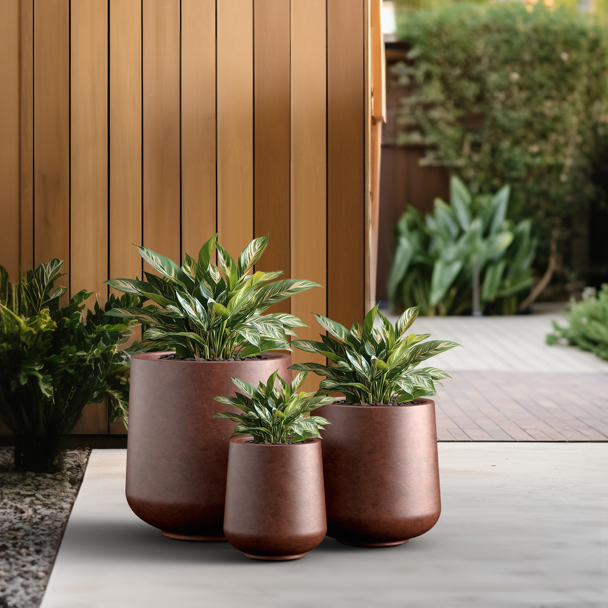 Kante 15.3"+11.6"+8.2" Dia Round Concrete Planter, Large Outdoor Indoor Planter Pots Containers with Drainage Holes and Rubber Plug for Home Garden Patio, Rusty - Image 5