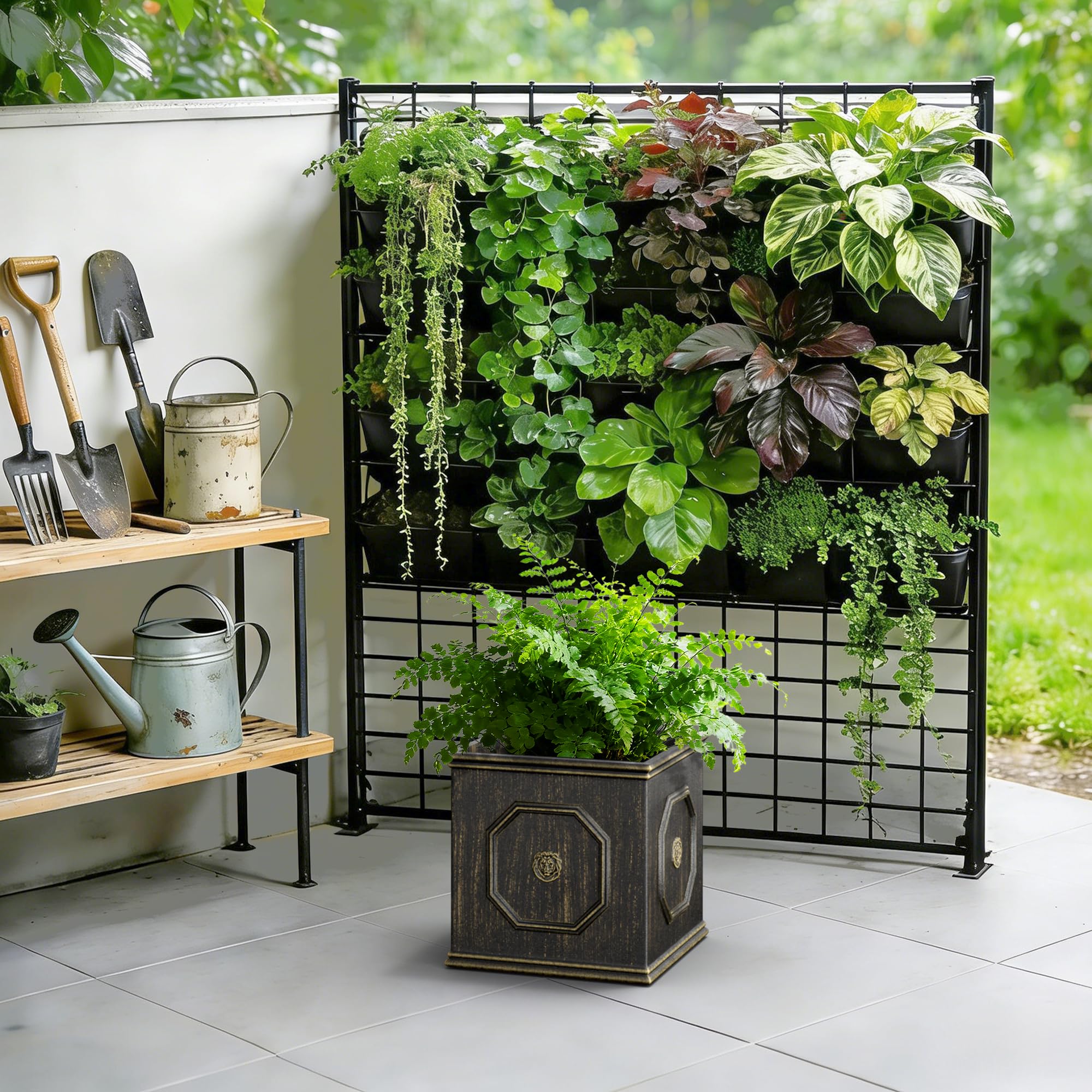 Kante Square Lion Head Concrete Planter, Classic English Style Plant Pot with Drainage Hole and Rubber Plug for Indoor Outdoor Garden Patio Home, 12.6"x12.6"x12.6" Oil Rubbed Bronze - Image 3