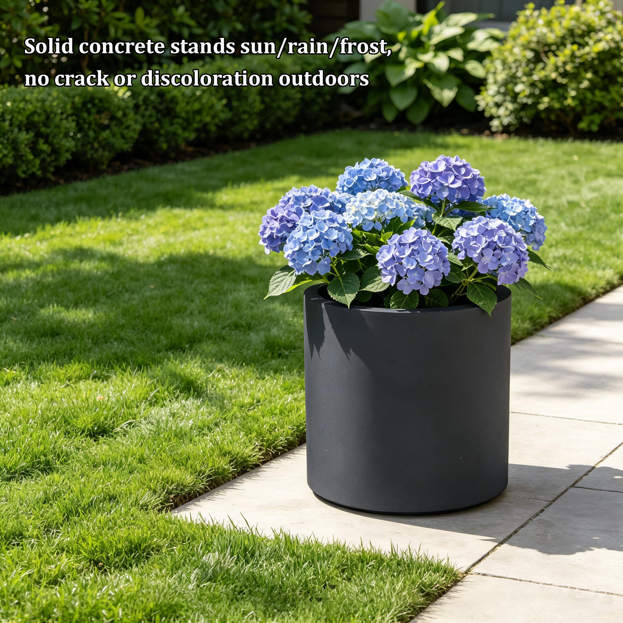 Kante 9.8" Medium Concrete Planter, Compact Cylinder Plant Pot with Drainage Hole & Rubber Plug Breathable Handmade Cement Container for Desk, Tabletop, Indoor Outdoor, Charcoal Gray - Image 5