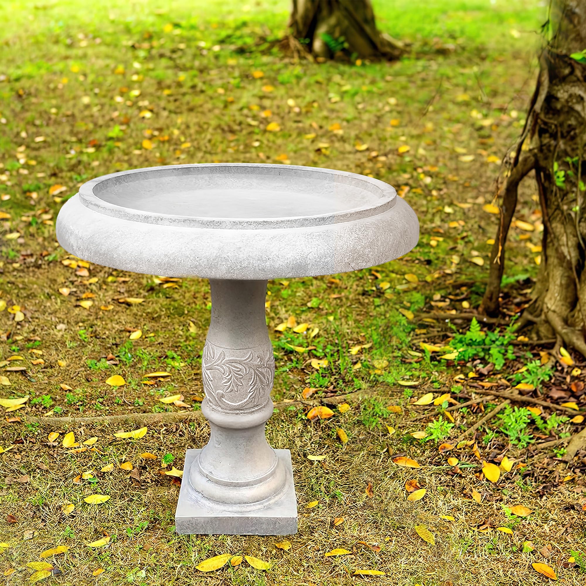 Kante 24.25 Inch Tall Handmade Concrete Birdbath, Elegant Outdoor Garden and Backyard Decor, Classic - Image 4